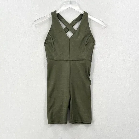 TWENTY MONTREAL Colorsphere Rib Romper XS Olive Biker Unitard Criss Cross Back - Picture 3 of 10